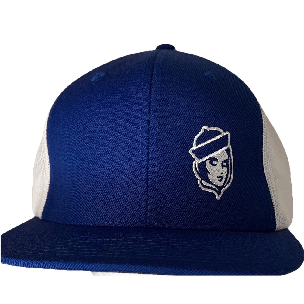 Richardson 511 Pirate Logo Trucker Hat Snapback Blue White Mesh Flat Bill Cap